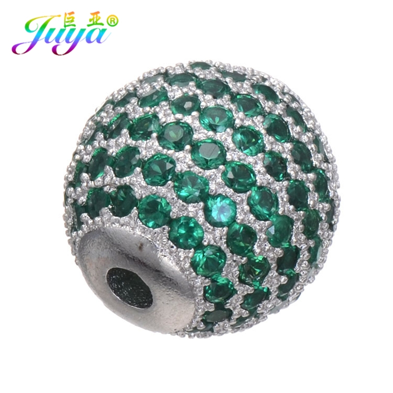 Juya DIY Jewelry Metal Beads Micro Pave Colorful Crystals Handmade 12mm Metal Ball Beads For Women Men Beadwork Jewelry Making