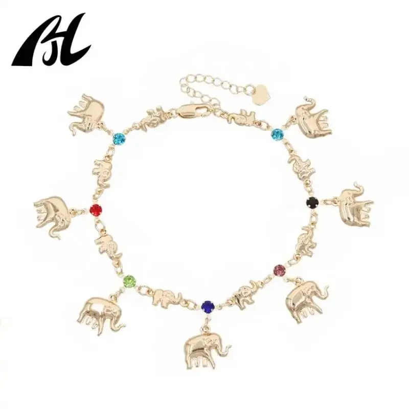 Elephant Anklet Jewelry Set for Women, White Rhinestone Design, 18K Gold Plated, High Quality