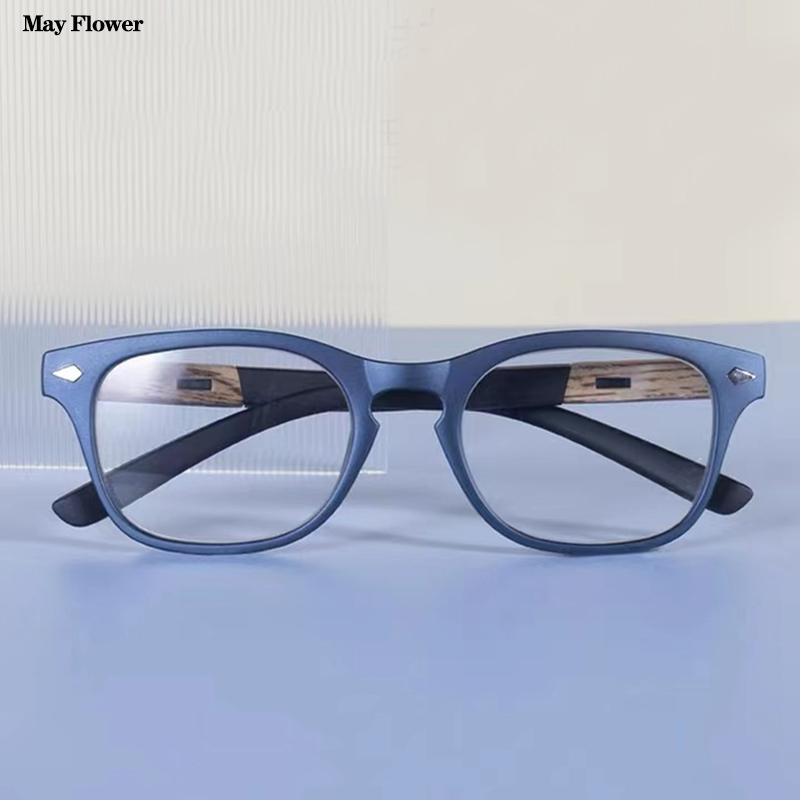 May Flower Square Retro Vintage Wood Reading Glasses Men Dioptric Glasses Women Glasses For Sight Plus Wood Grain +1.5+2+3.5+4
