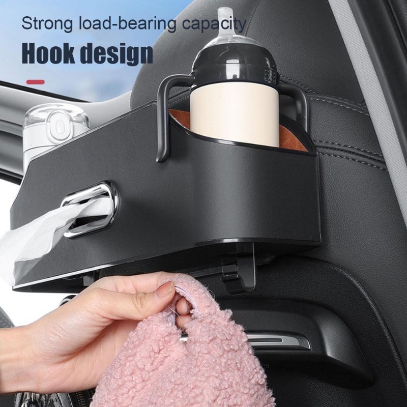 Car Back Seat Multifunctional Tissue Storage Box Leather Portability Auto Backseat Water Cup Holder Backseat Hang Hook Organizer