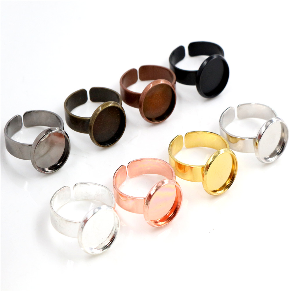 12mm Classic 8 Colors Plated Brass Adjustable Ring Settings Blank/Base,Fit 12mm Glass Cabochons,Buttons;Ring Bezels