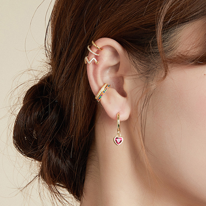 bamoer Mono-earring Gold Ear Cuff 925 sterling silver Gold Colors Circle Earrings ear clip Hoop Earrings for kids women Wedding