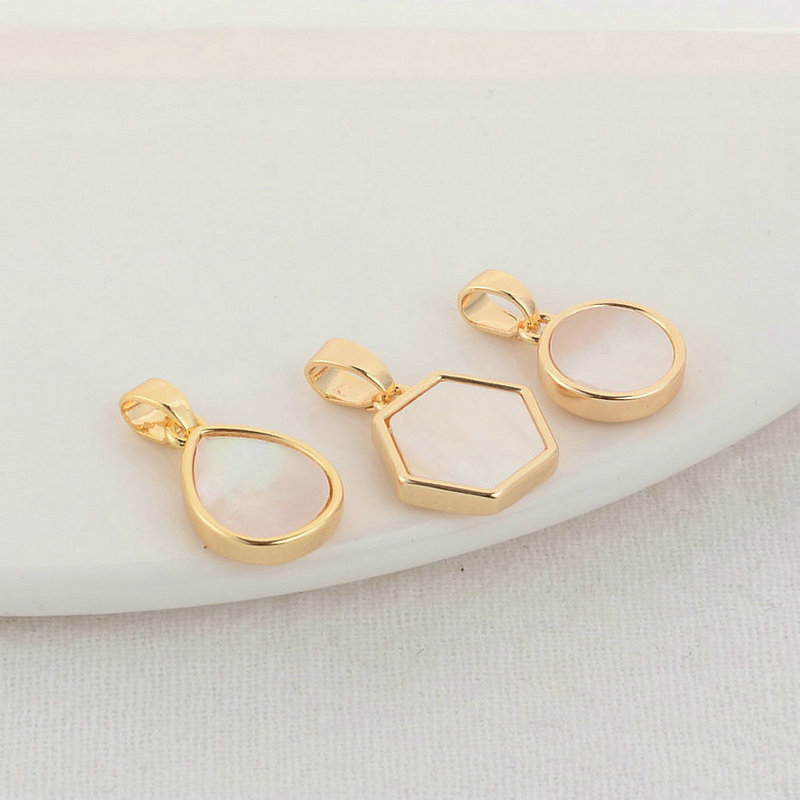 14K Gold Color Plated and Sheel Drop Round Shape Charms Pendants Jewelry Making Supplies Diy Accessories