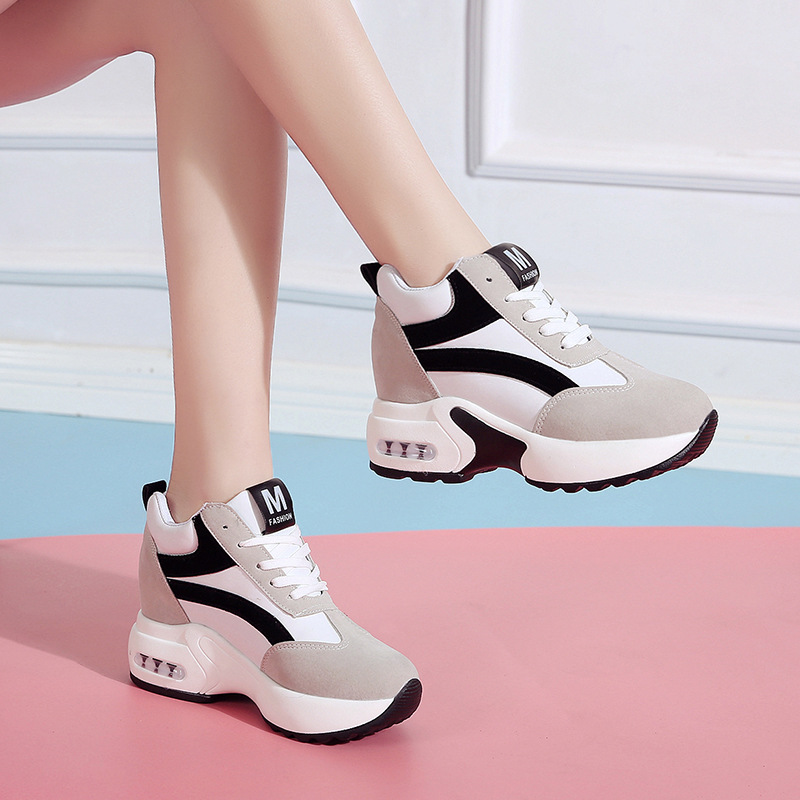 Women Height Increasing Walking Jogging Sneakers 6 CM Increase Black Red Ladies Sport Running Shoes Comfortable Girl Shoes C8258