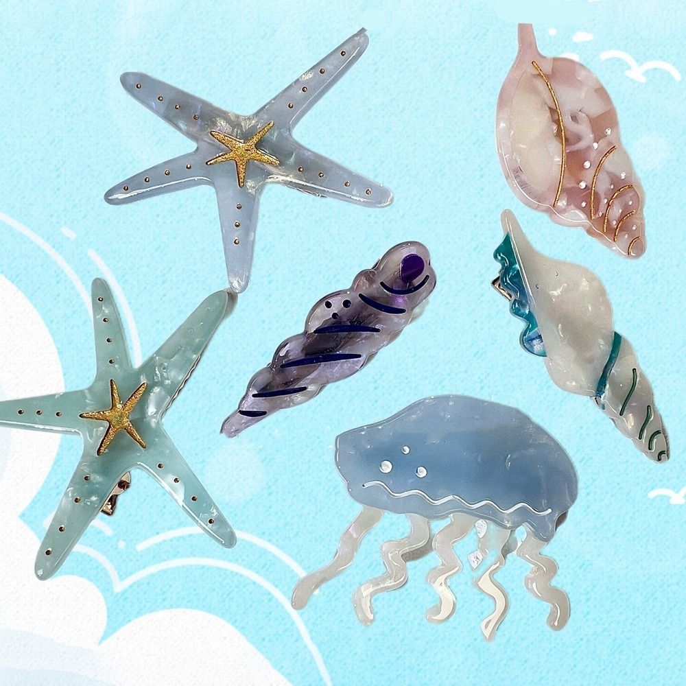 Starfish Acetate Hair Clip Hair Barrettes Acetic Acid Jellyfish Hair Clips for Women Conch Geometry Shape Hairpin for Student