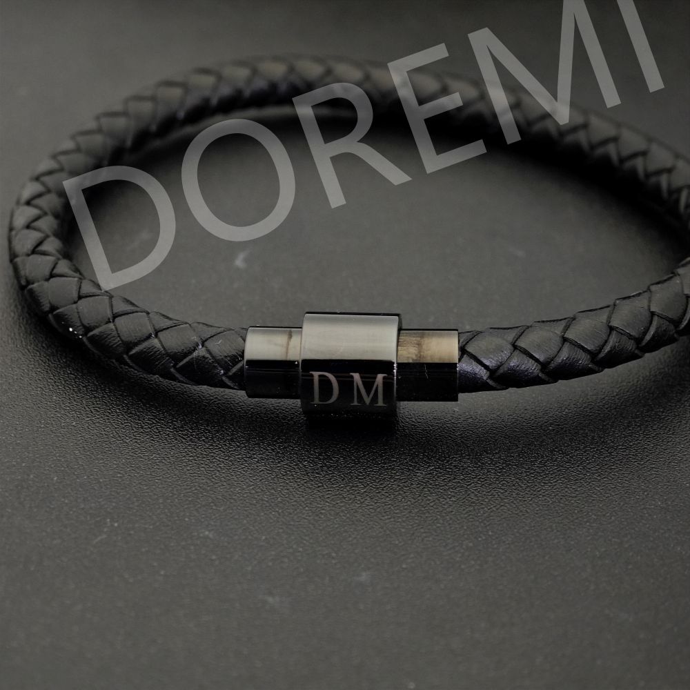 DOREMI New Leather Bracelet Titanium Steel Men's Leather Bracelet Woven Custom Logo Leather Bangle Magnetic Clasp Bracelet