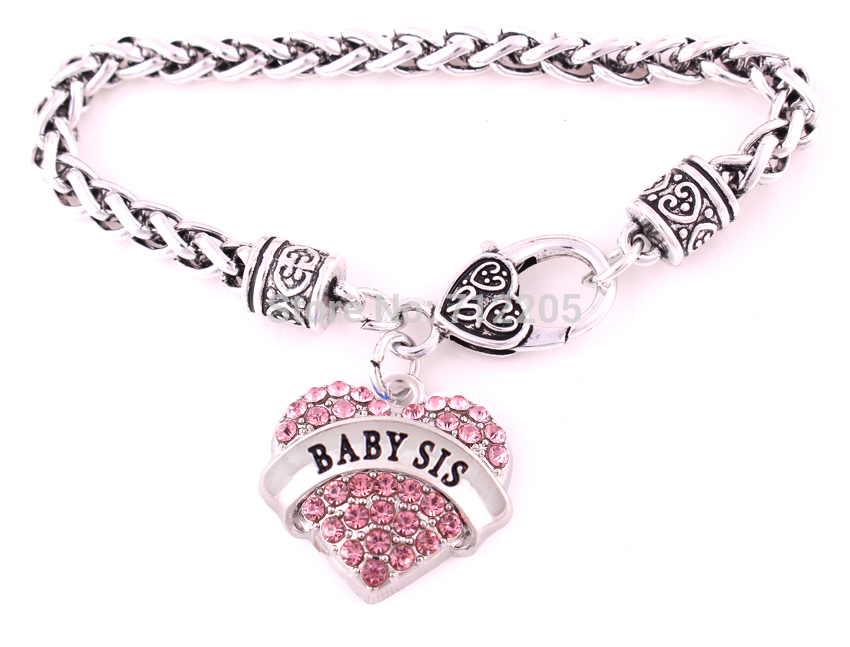 BABY SIS Lobster Claw Wheat Link Bracelet with crystal hearts Bracelet