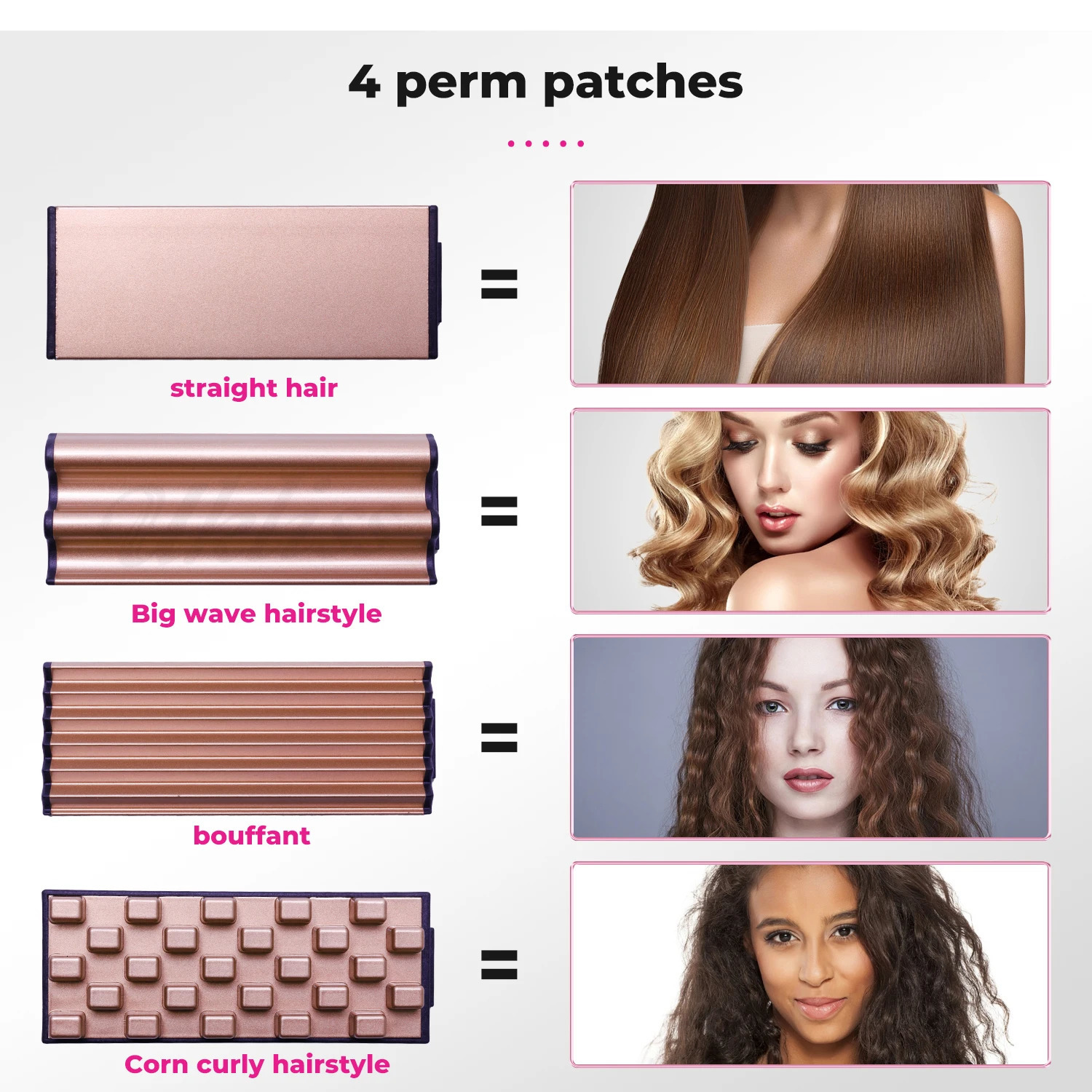 Hair Crimper with 4 Interchangeable Plates Negative Ion Hair Curler Volumizing Hair Iron Fluffy Curling Iron Hair Straightener 240619