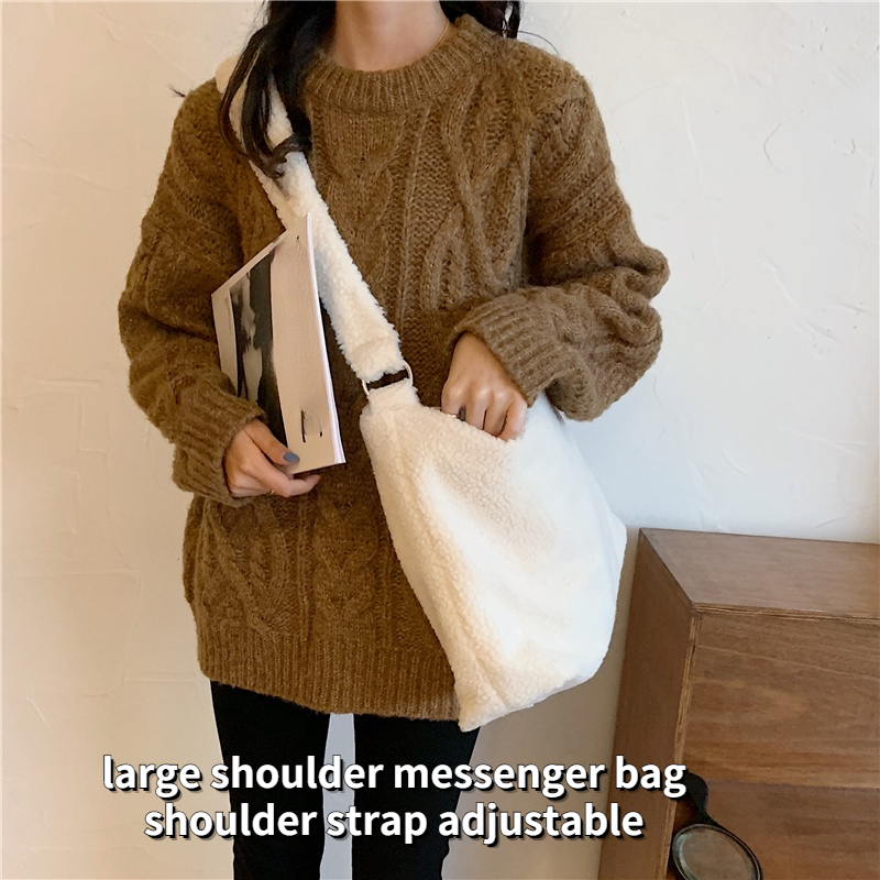 Winter Lamb Faux Fur Ladies Shoulder Bag Solid Color Soft Fluffy Plush Women Messenger Bags Large Capacity Female Casual Tote