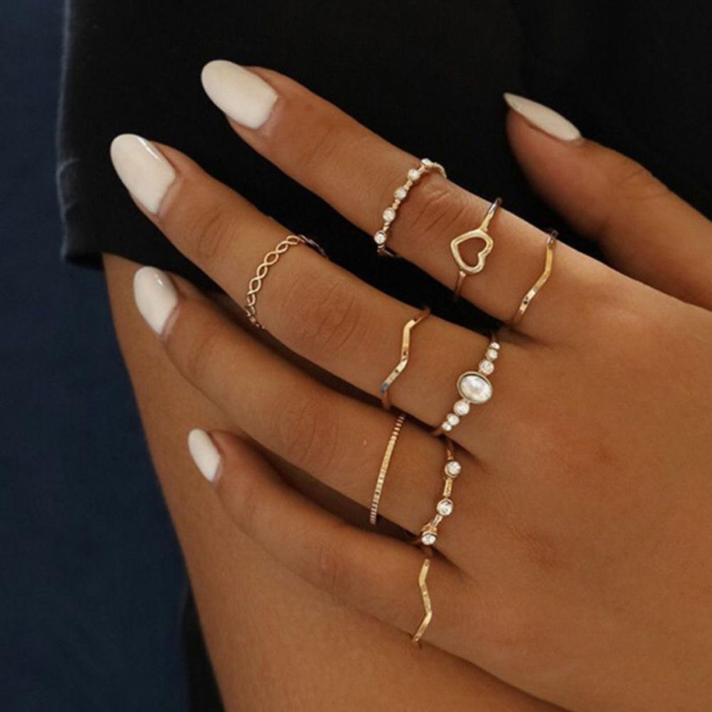 Jewelry 9 Pcs/Set Trendy 9 Pieces Knuckle Ring Set All Match Lady Finger Ring Exquisite for Parties