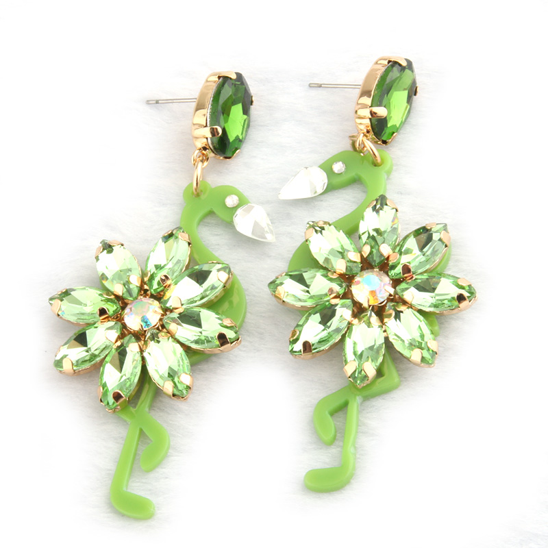 NeeFu WoFu 2023 Crystal Long Earrings Big Flamingo Large Earrings For Women Resin Brincos Brand earrings Ear Fine Jewelry Gift