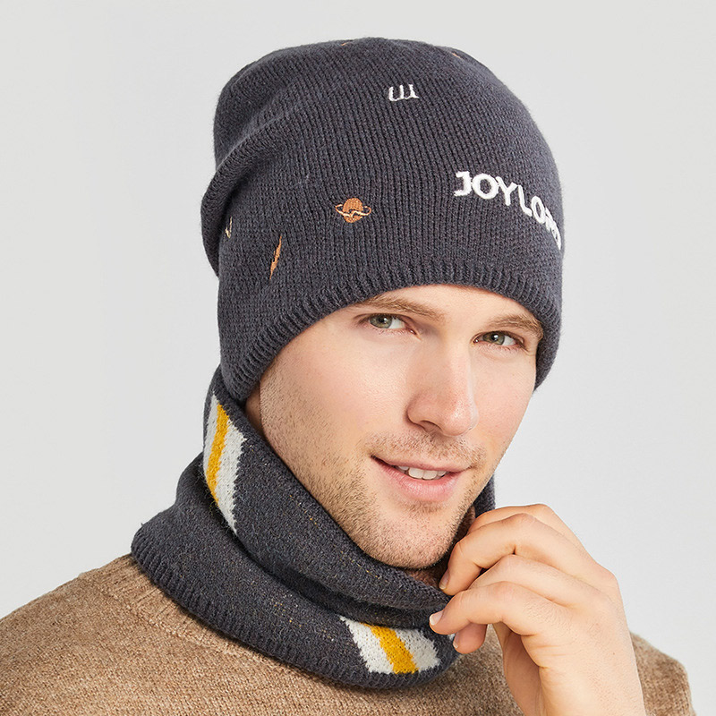 Men Winter Hat Scarf Set Balaclava Beanies Bonnet Soft Wool Knitted Casual Ski Neck Warmer Thick Fleece Lined Cap for Female Boy