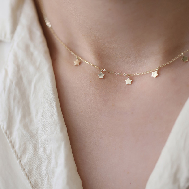 WOOZU 925 Sterling Silver Korean Glossy Cute Small Star Clavicle Necklaces For Women French Wedding Plated 14k Gold Jewelry Gift