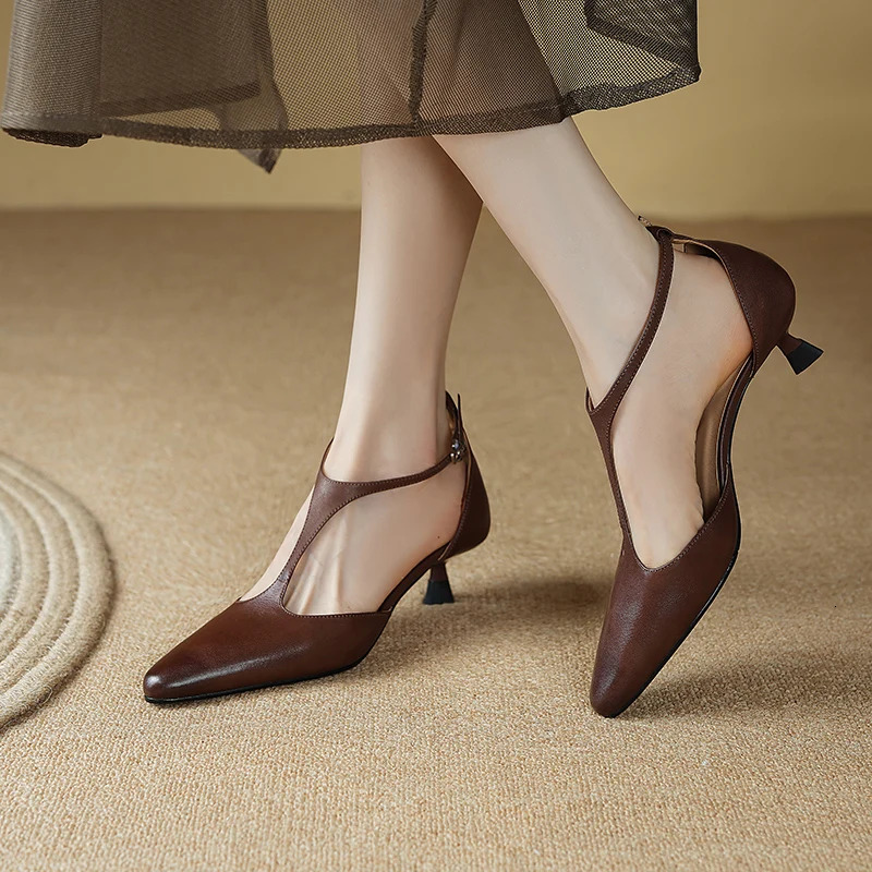 2024 New Summer Cover Pointed Toe High Heels Sandals For Handmade Women Shoes Retro Stiletto Brown 68