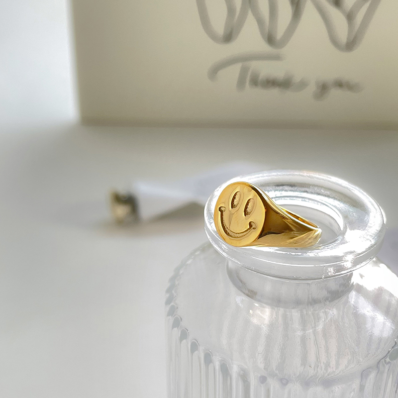 ZJ Street Style Texture Different Style Smile Face Signet Rings for Women Minimalist Statement Flower Sun Ring Everyday Jewelry