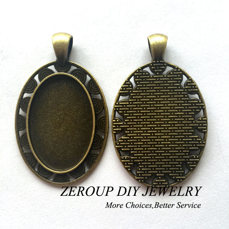 5pcs/lot 20x30mm Necklace Pendant Setting Antique Bronze Silver Color Glass Cabochon Blank Base Supplies for Jewelry T109