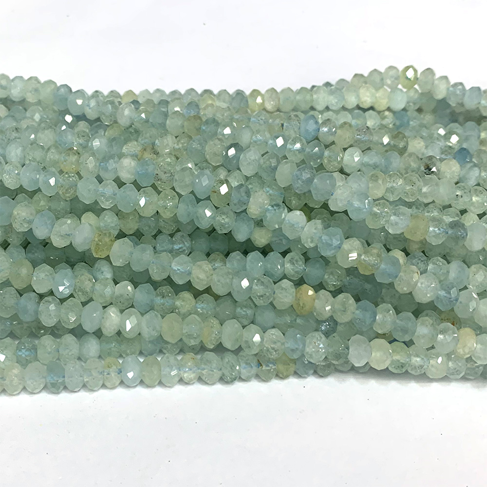 Veemak Aquamarine Natural DIY Necklace Bracelets Earrings Ring Faceted Small Rondelle Crystal Gemstones Beads For Jewelry Making
