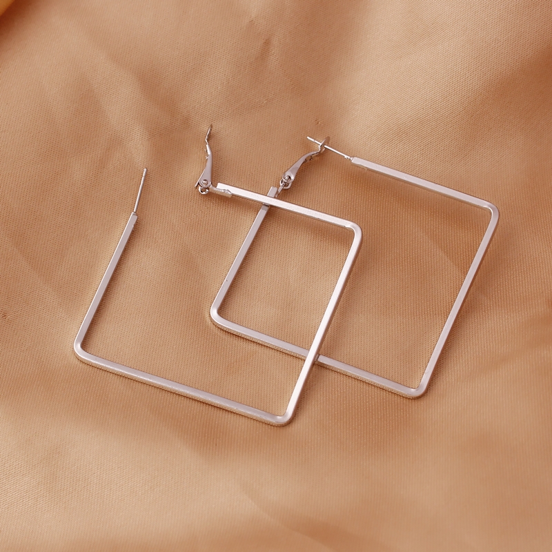 European Hyperbole Big Square Circle Hoop Earrings for Women Jewelry Geometric Rhombus Ear Jewelry Brincos S Bijouterie