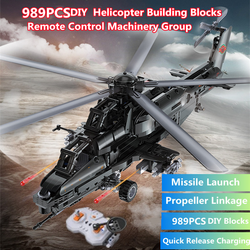 989PCS DIY Building Blocks RC Helicopter Missile Launch Propeller Linkage 59CM Large Radio Control Helicopter Model Kids Toy