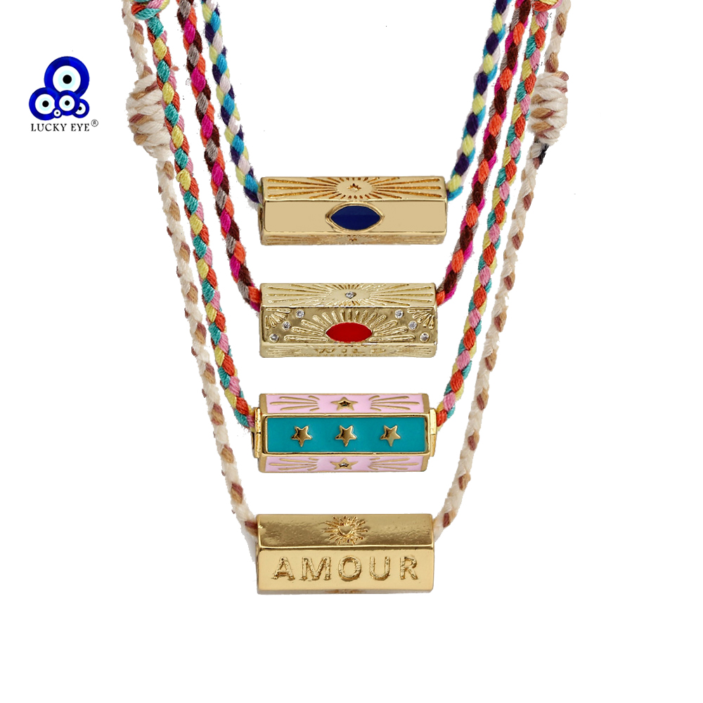 Lucky Eye Multi Color Braided Rope Necklace With Star Heart Turkish Evil Eye Pendant Necklace for Women Girls Jewelry BT178