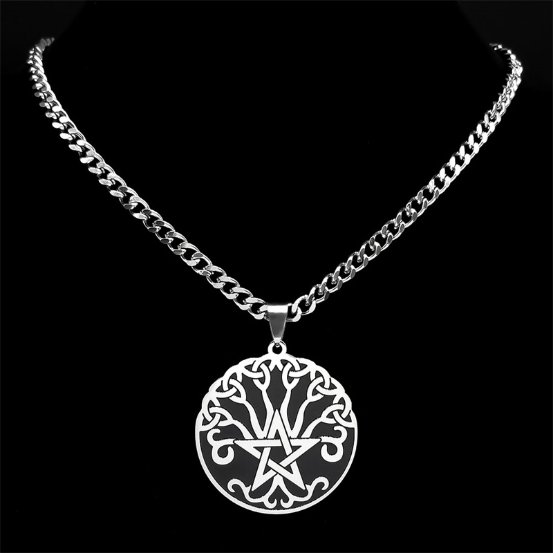 Pentagram Trinity Celtic Knot Tree of Life Necklace Chain for Women Men Silver Color Triquetra Necklaces Jewelry Gift N7963S03