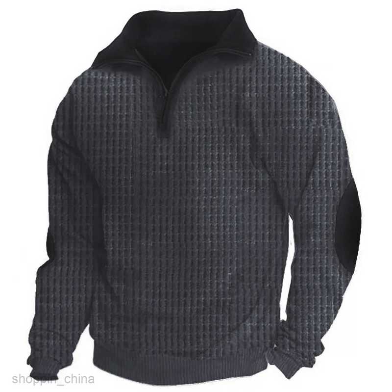 Men's Hoodies Sweatshirts Spring and Autumn Fitness Sports Fashion Casual Solid Color Checkered Block Sweater Male Stand up Collar
