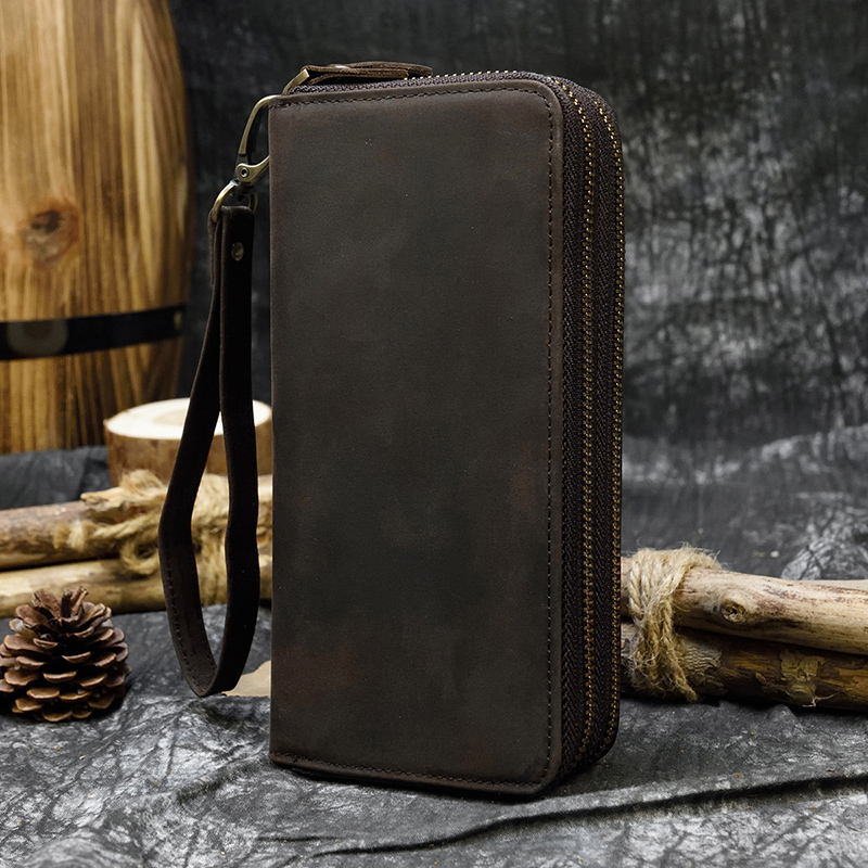 Free Shipping Double Zipper Women Long Vintage Male Clutch Purse Man Phone Card Coin 100% Genuine Leather Men Wallet Designer Bag Luxury Bag Tote Bag