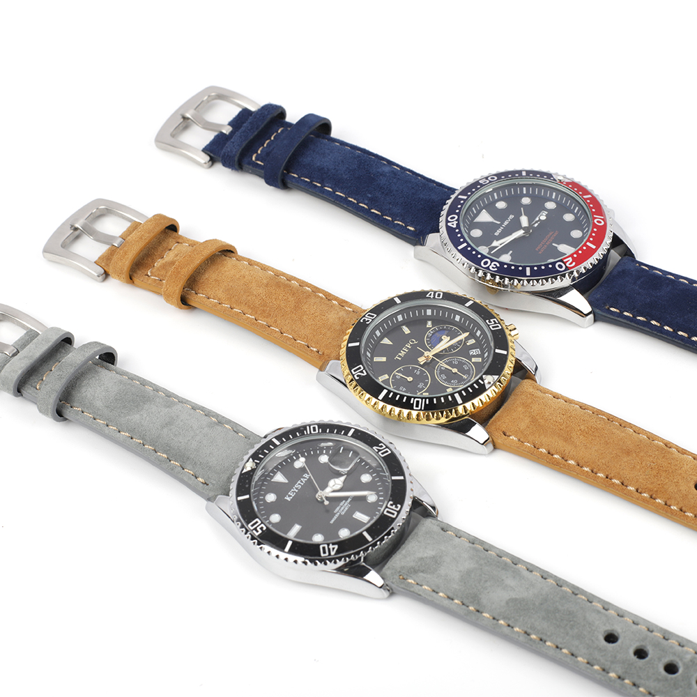Suede Leather Watch Strap 18mm 19mm 20mm 22mm Band Vintage Handmade Watchband Grey Brown Replacement Belts For Watch Accessories