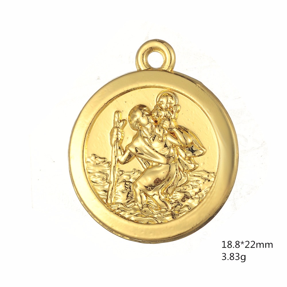 My Shape 10pcs St Saint Charms Gold Color Christopher Religious Saint Plating Rhodium for Necklace Bracelet Pendant DIY Jewelry