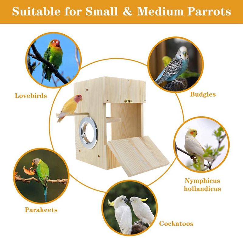 Wooden Nest Box Bird House Parrot Breeding Box Cage Can Hang Wooden Bird House Bird Feeder Easy To Use