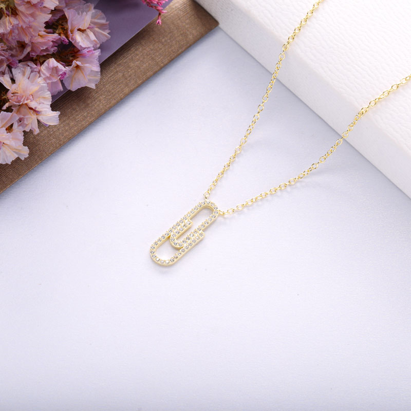 Moonmory 100% 925 Sterling Silver Crystal Paperclip Pendant Necklace For Women Fine Neck Chain Adjustable Jewelry Christmas Gift