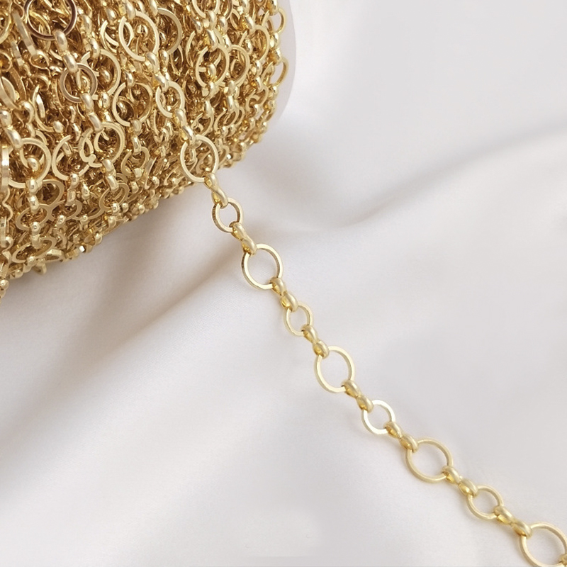 Pure Brass 14K Gold Plated Chunky Circle Link Chain Bulk O Shape Chain for DIY Women Necklace Bracelet Anklet Making Supplies