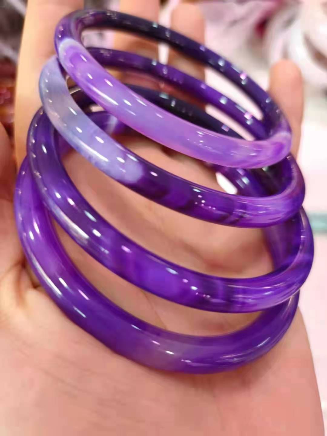 Natural Original Ecological Agate Chalcedony purple bracelets women Class A Circular jade bangle jewelry Exquisite Bangle Gift