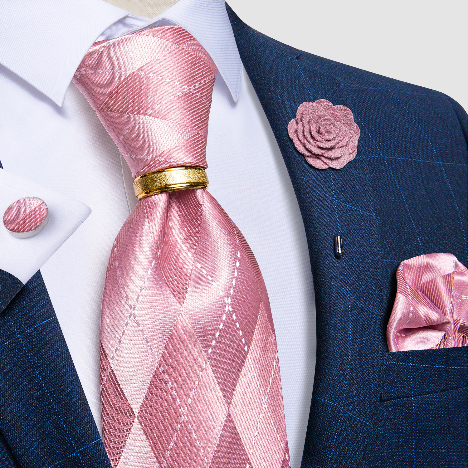 Classic Gray Striped Ties For Men Black Blue Red Men's Wedding Party Neck Tie Set Hanky Cufflinks Brooch Pin Gift For Men
