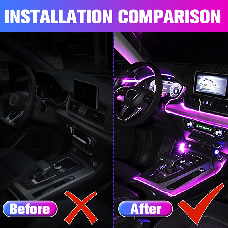 6 in 1 RGB LED Atmosphere Car Light Interior Ambient Light 6M Acrylic Optical fiber Strips by App Control DIY Music Universal