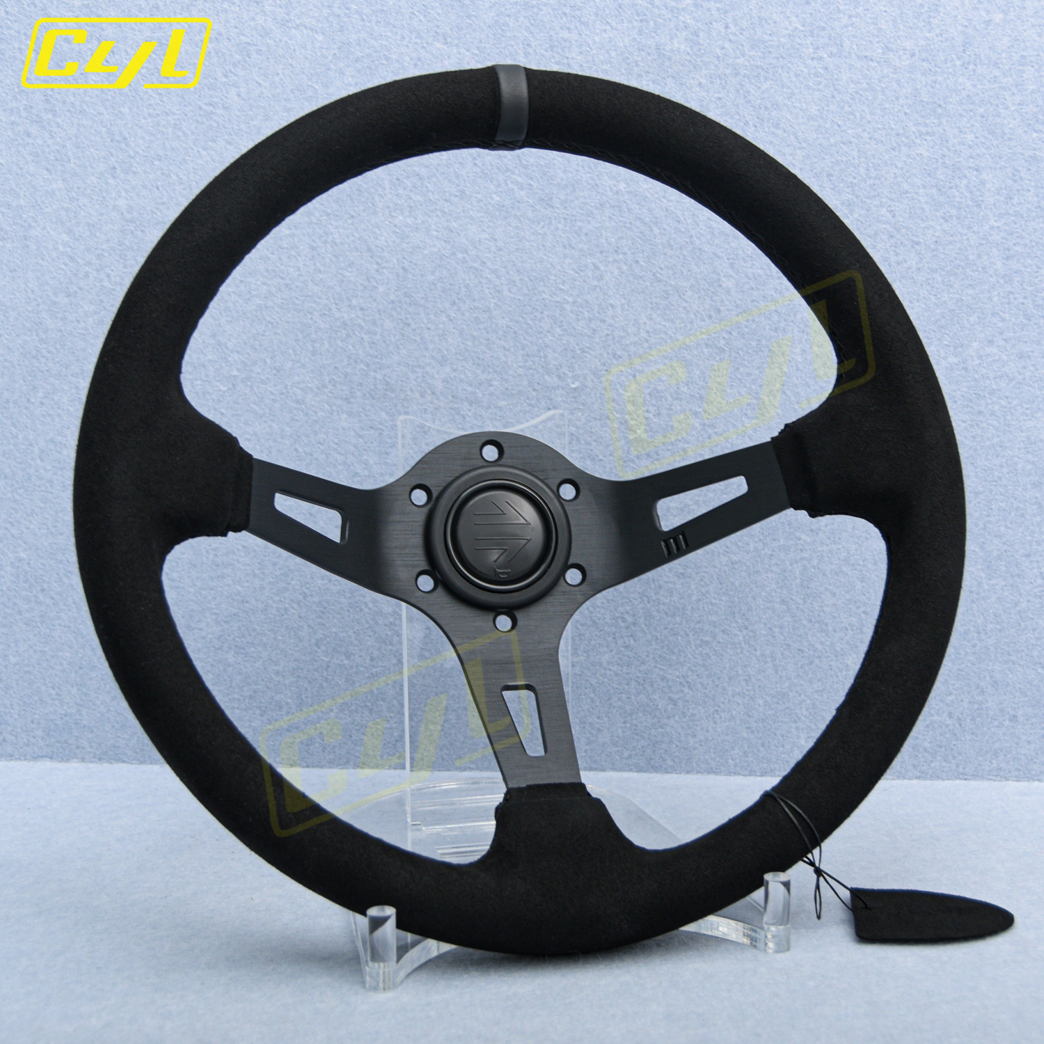 JDM Universal Suede Leather Steering Wheel 14inch Black Deep Dish Modified Sports Steering Wheel