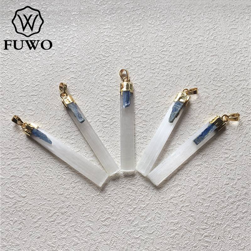 FUWO Wholesale Natural Selenite Pendant,Golden Plated Crystal Accessories For Women Jewelry Making 5Pieces/Lot PD289