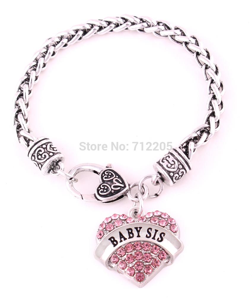 BABY SIS Lobster Claw Wheat Link Bracelet with crystal hearts Bracelet