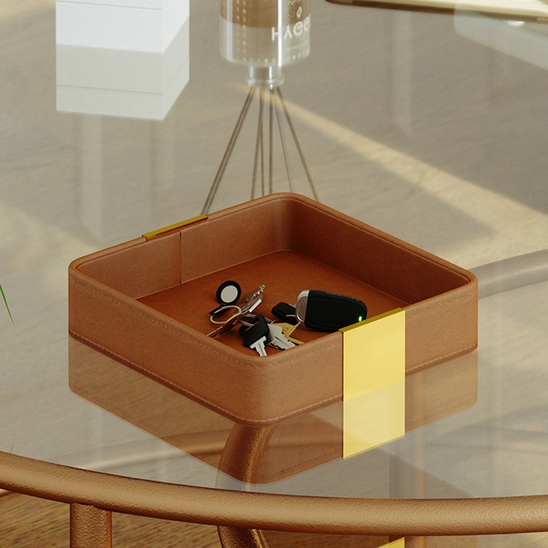 Leather Desktop Storage Tray Square Storage Key Tray European Jewelry Leather Drawer