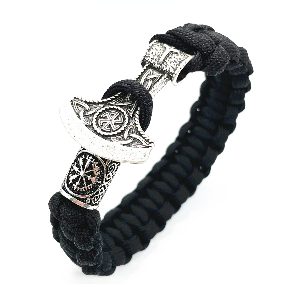 Slavic Perun Axe Charm With Kolovrat Amulet Symbol Viking Runes Beads Mens Jewlery Vikingos Bracelet Dropshipping