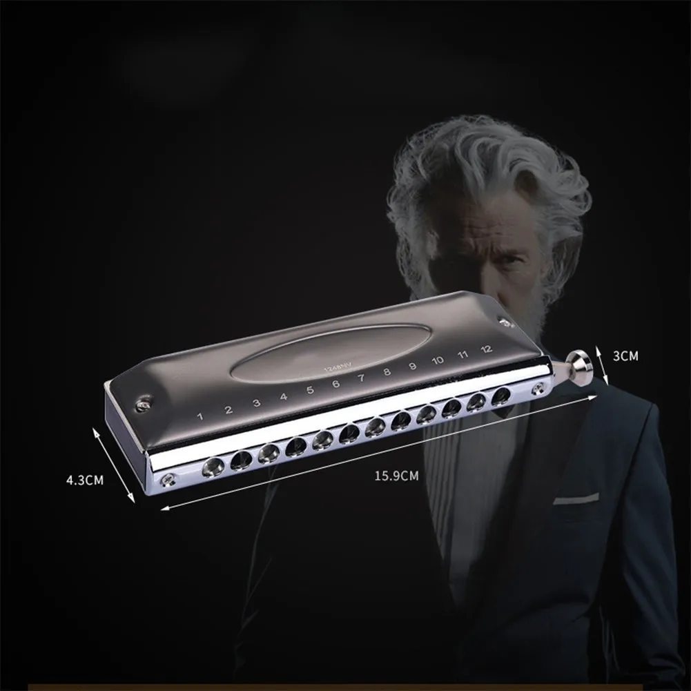 Easttop Chromatic Harmonica 12 Holes 48Tone Harp Mouth Organ Key C ABS Comb Silver Professional Musical Instruments