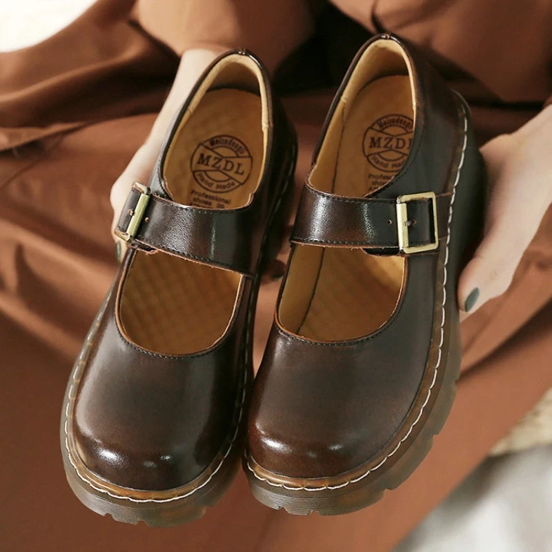 BEYARNE New literary Retro Women's Shoes Thick Bottom Mori Girl Japanese Mary Jane Single Shoes College Style