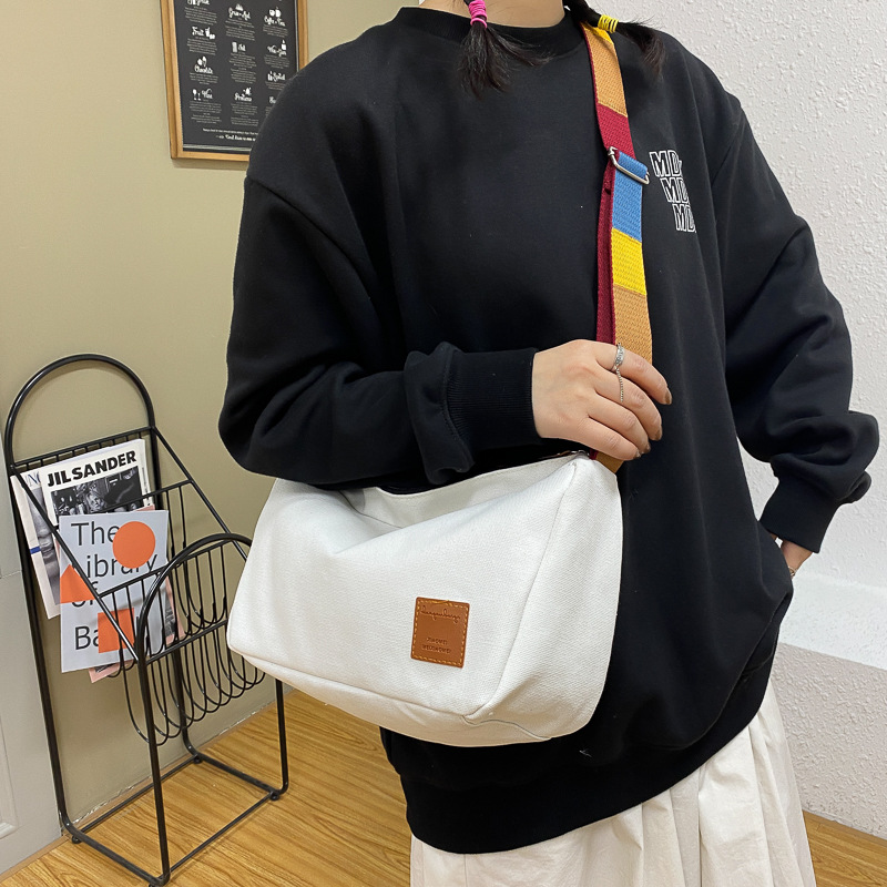 New Canvas Shoulder Bags For Women Large Capacity Messenger Bag Female Crossbody Bags Colored Straps Retro Handbags for Student
