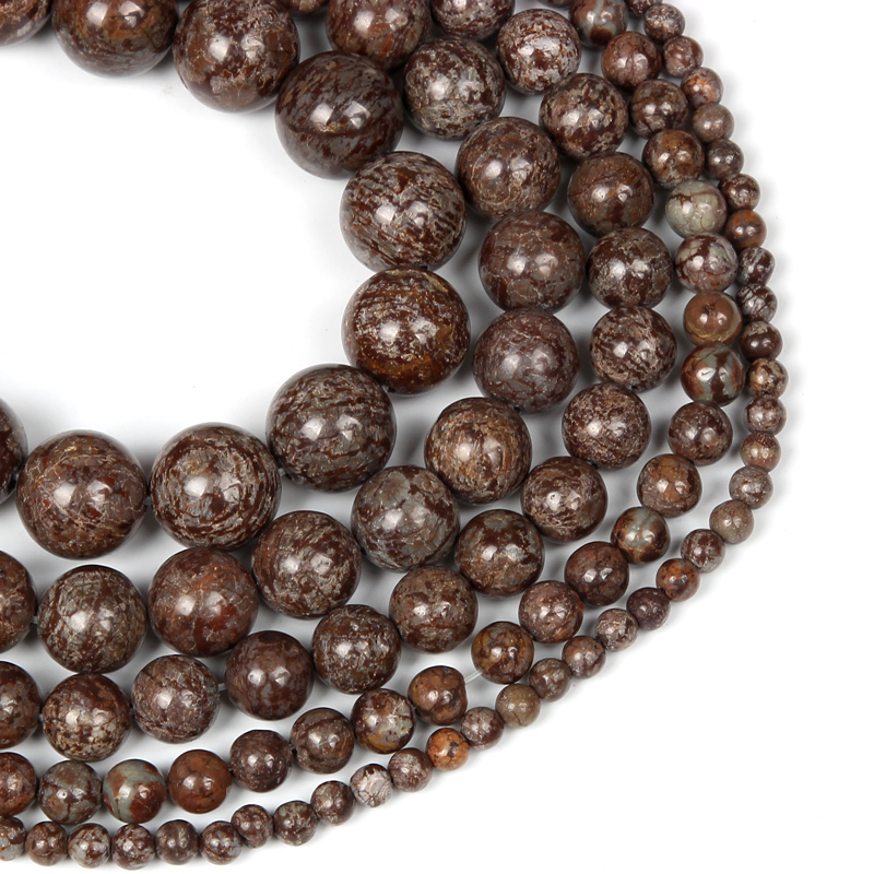 Natural Stone Smooth Brown Alabaster Charm Round Loose Beads For Jewelry Making Needlework Bracelet Diy Strand4-12MM