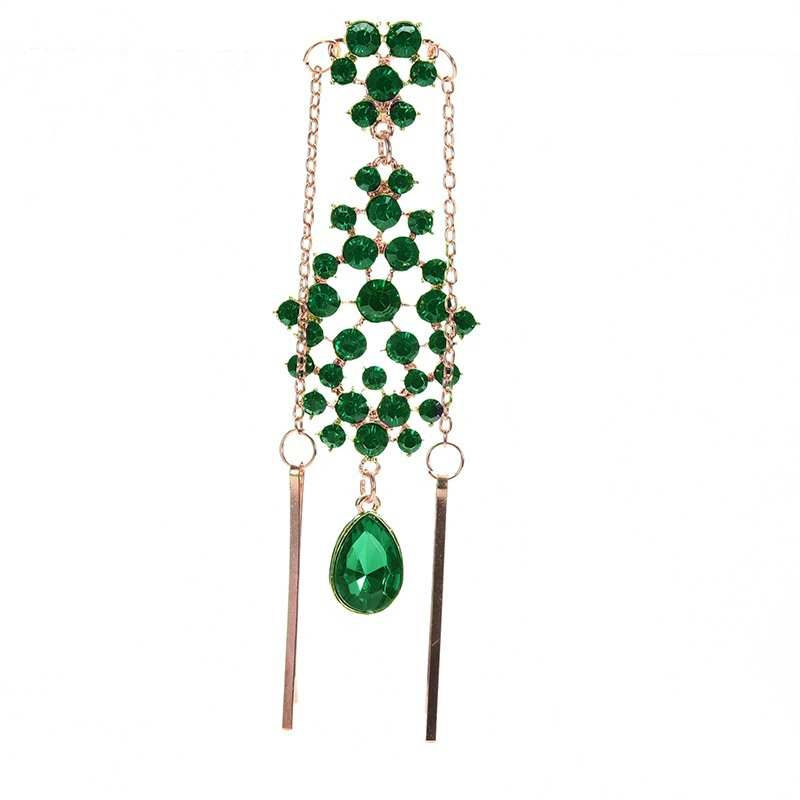 FORSEVEN Indian Head Jewelry Green/White Color Crystal Drop Forehead Hairpin Headpieces Headbands for Women Girl Bride Noiva