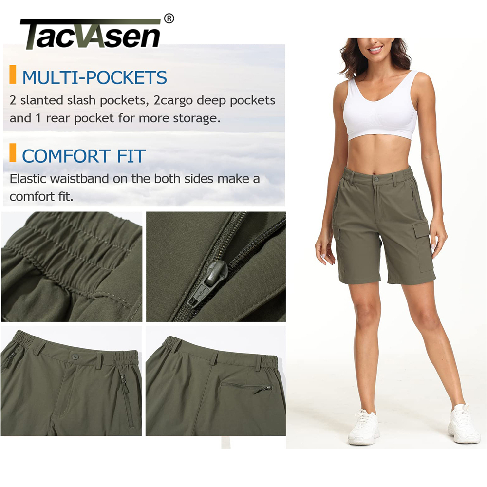 TACVASEN Summer Big Pockets Hiking Cargo Shorts Womens Quick Dry Shorts Travel Athletic Casual Sports Short Pants With 5 Pocket