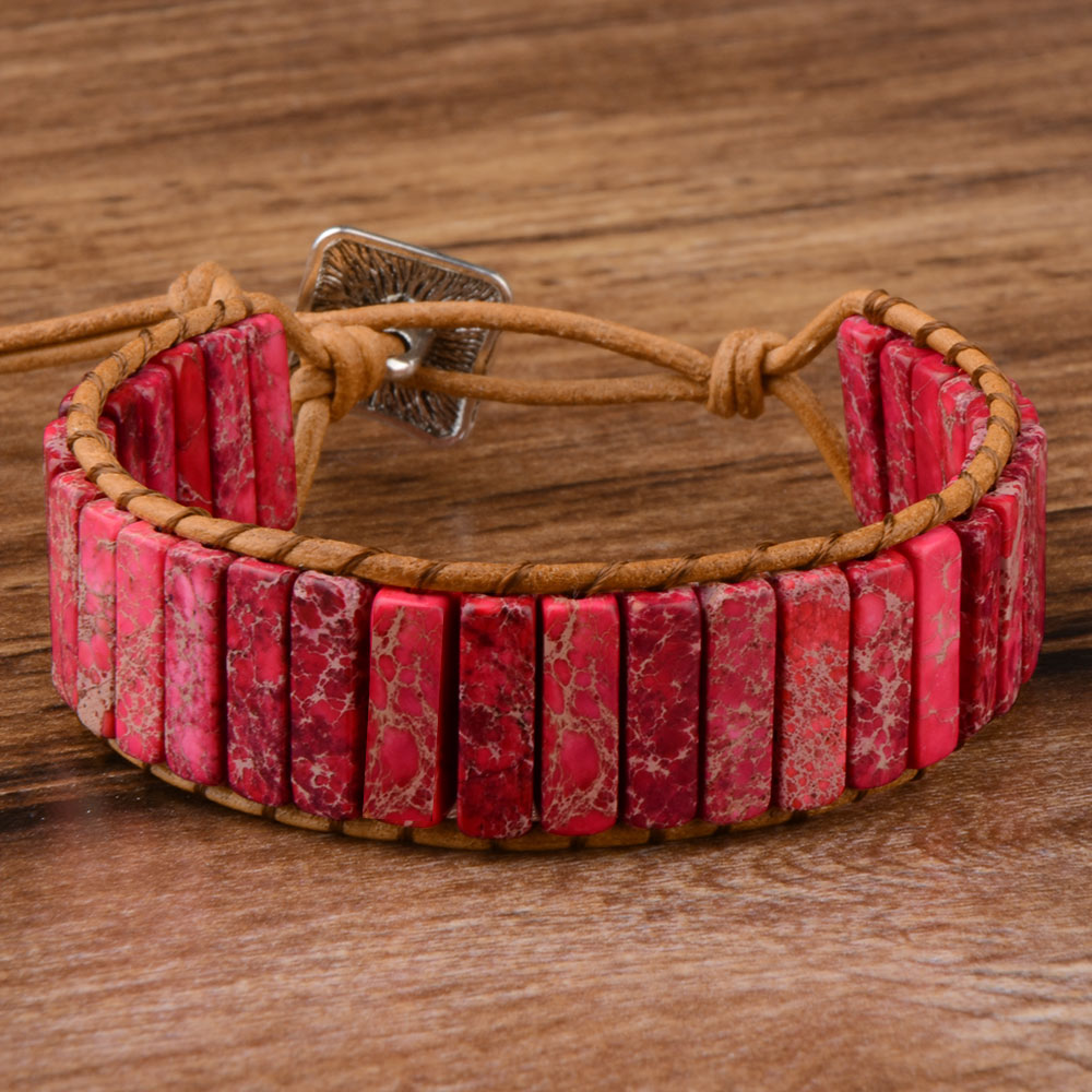 High Quality Multicolor Bracelet Natural Stone Gem Leather Tibetan Gypsy Adjustable Bead Wrap Bracelet Jewelry Collection