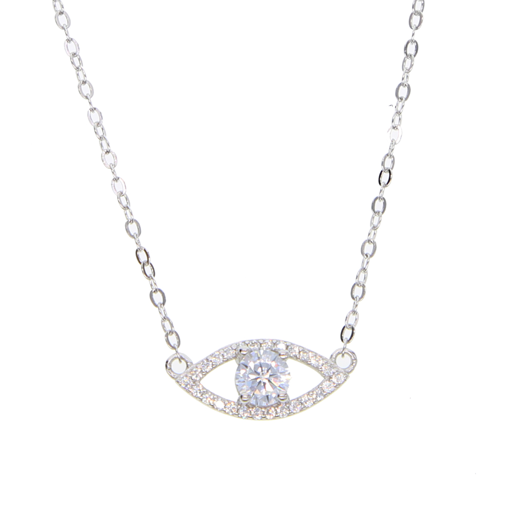 Genuine 925 Sterling Silver Lady Charm Necklaces Paved Full Shiny CZ With Lucky Tiny Evil Eye Pendant For Cute Girl Fine Jewelry