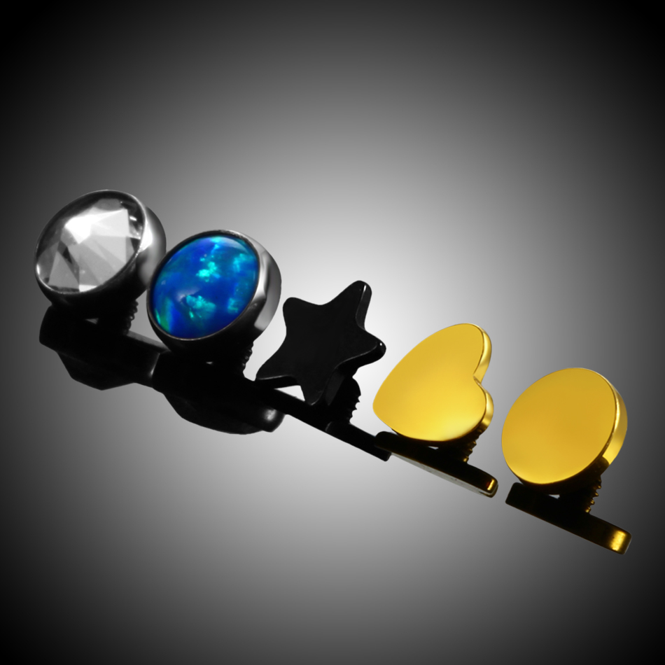 1PC Titanium Mixed Star Round Heart CZ Gem Style Dermal Anchor Top&Base Piercing Skin Diver Surface Piercing Sexy Girl Jewelry