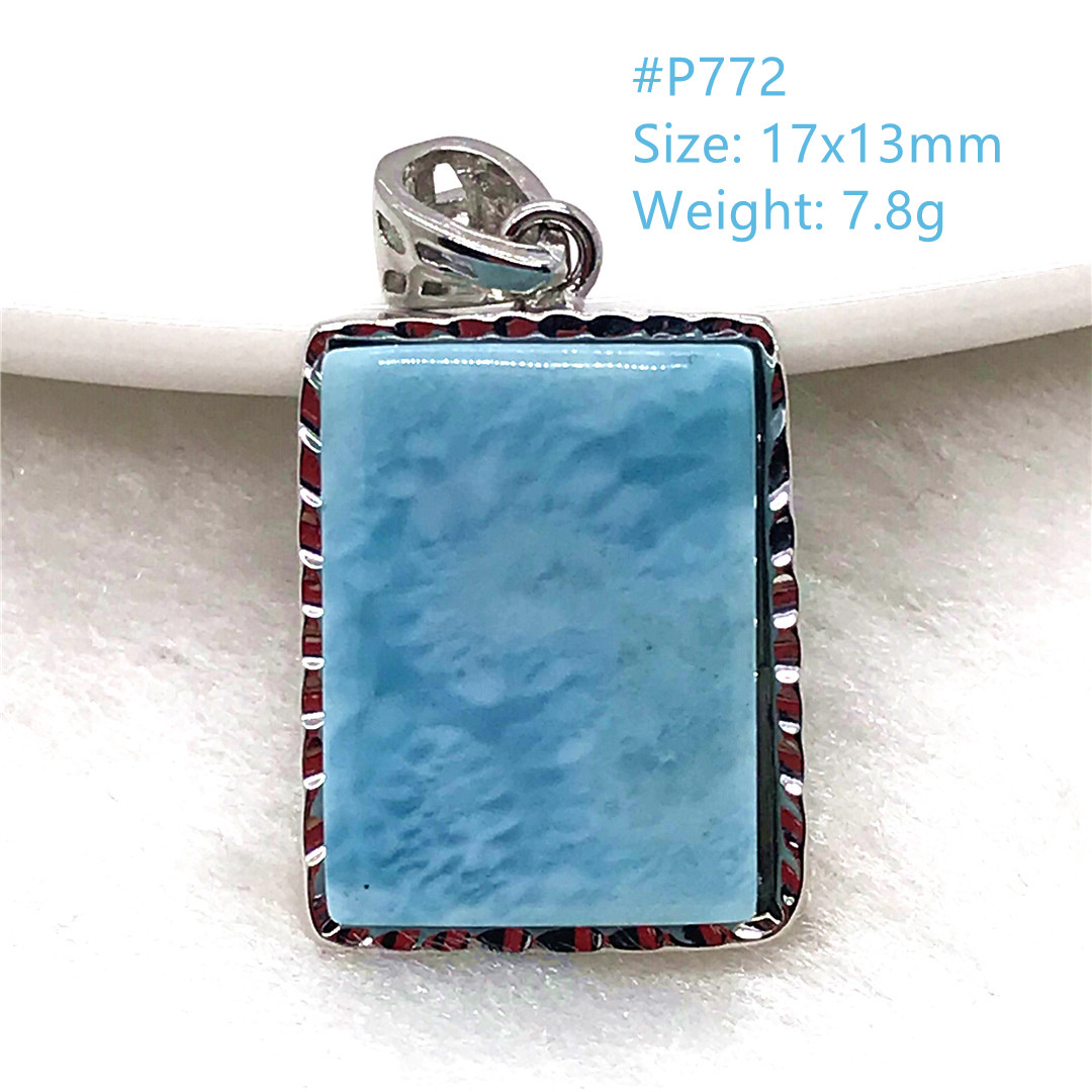 Natural Blue Larimar Stone Pendant Women Lady Man Gift Beauty Crystal Beads Silver Dominica Water Pattern Gemstone Jewelry AAAAA